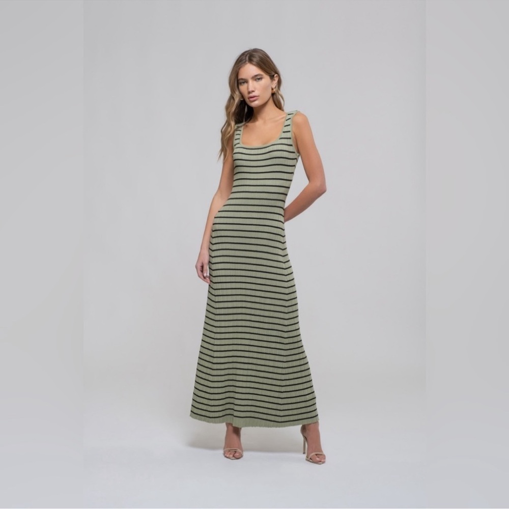 THE WORKSHOP Stripe Sleeveless Maxi Dress in Light Olive